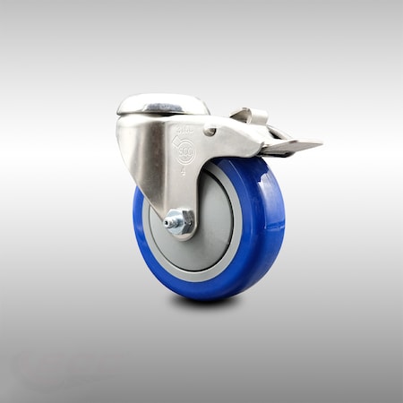 Service Caster 4 Inch 316SS Blue Polyurethane Swivel Bolt Hole Caster with Total Lock Brake SCC-SS316BHTTL20S414-PPUB-BLUE